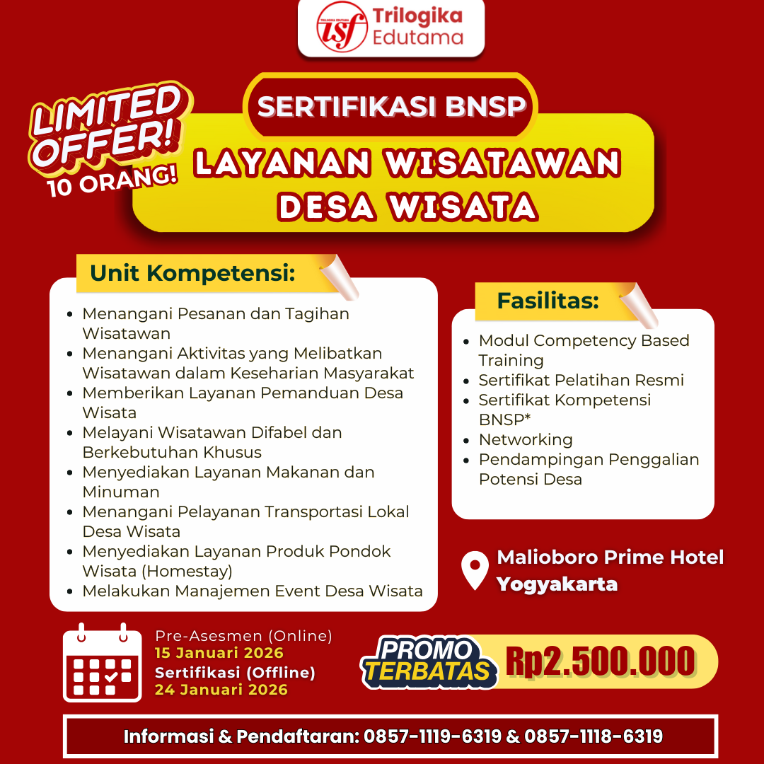 NEW YEAR NEW SKILL!! SERTIFIKASI LAYANAN WISATAWAN DESA WISATA 2026 DI YOGYAKARTA